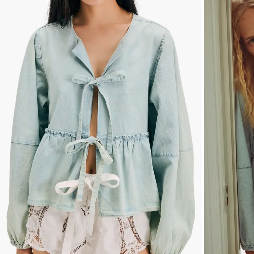 Free People Brunch Babe Chambray Top